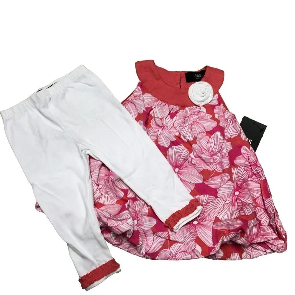 ABS‎ KIDS BABY GIRL TWO PCS OUTFIT SET DRESS & WHITE LEGGING 18MOS NEW WITH TAG
